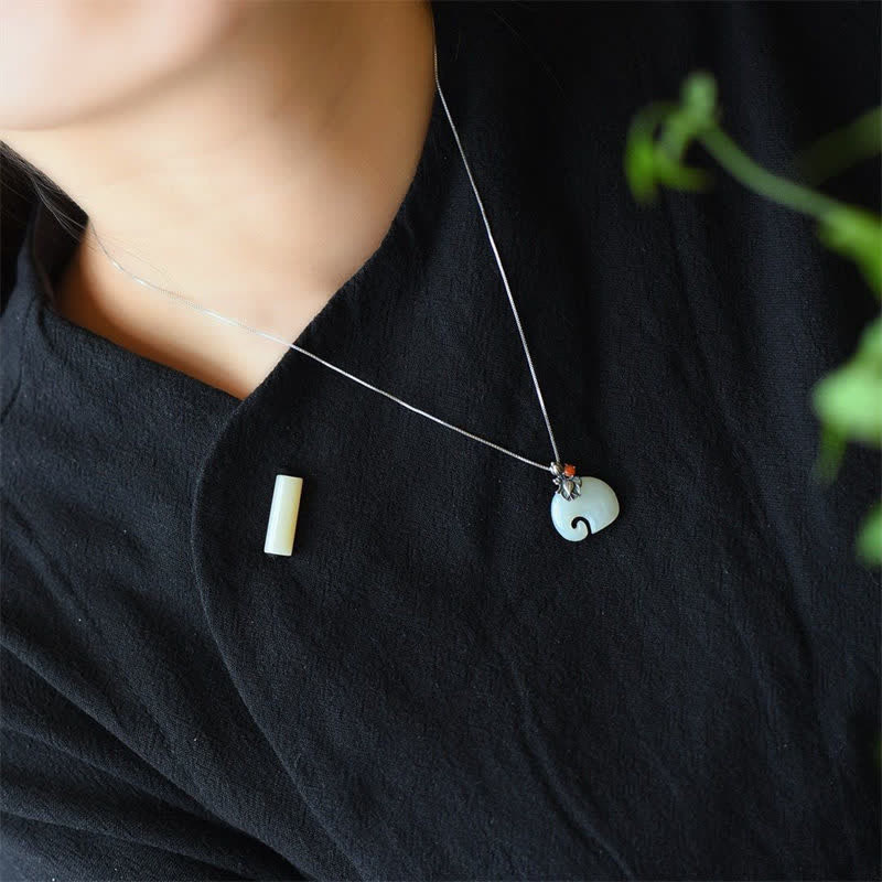 Weiße Jade Elefant Lotus Schutz Halskette 45cm