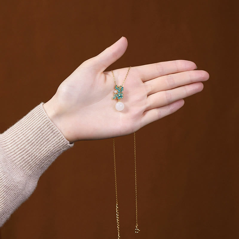 Weiße Jade Silber Perle Segen Halskette Ring Ohrringe