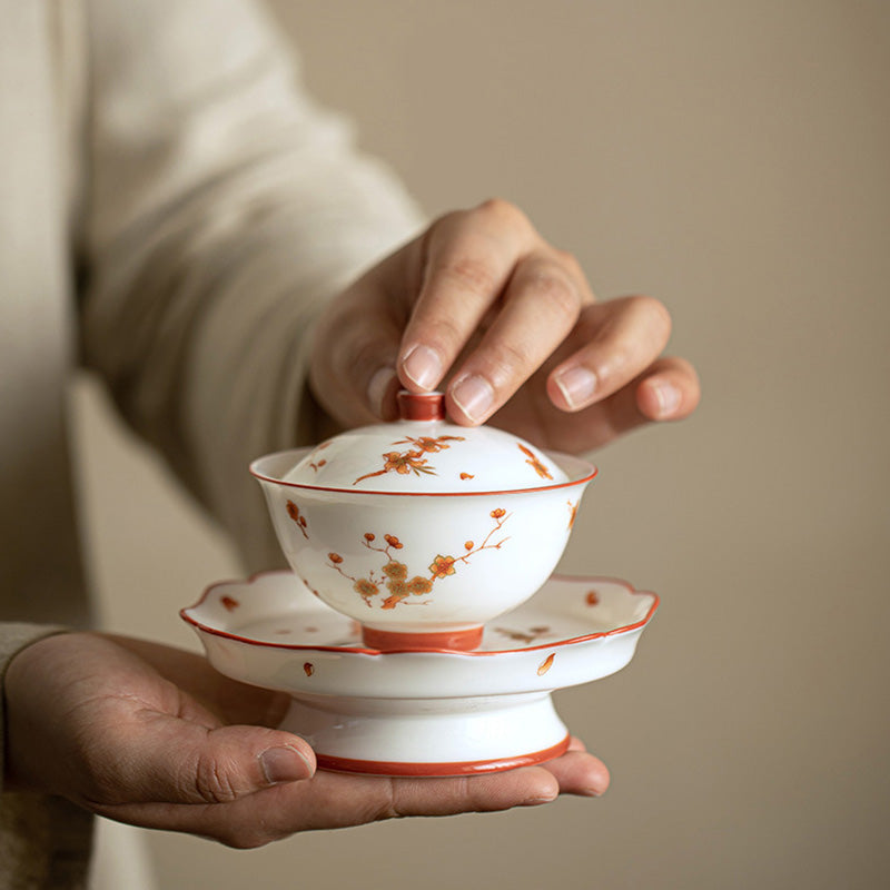 Weißes Gaiwan-Set aus Porzellan für Zen-Dekor und Teerituale