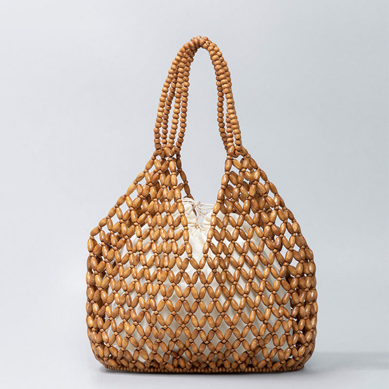 Umhängetasche aus Holzperlen | Umweltfreundliche Yoga-Tasche 27 cm