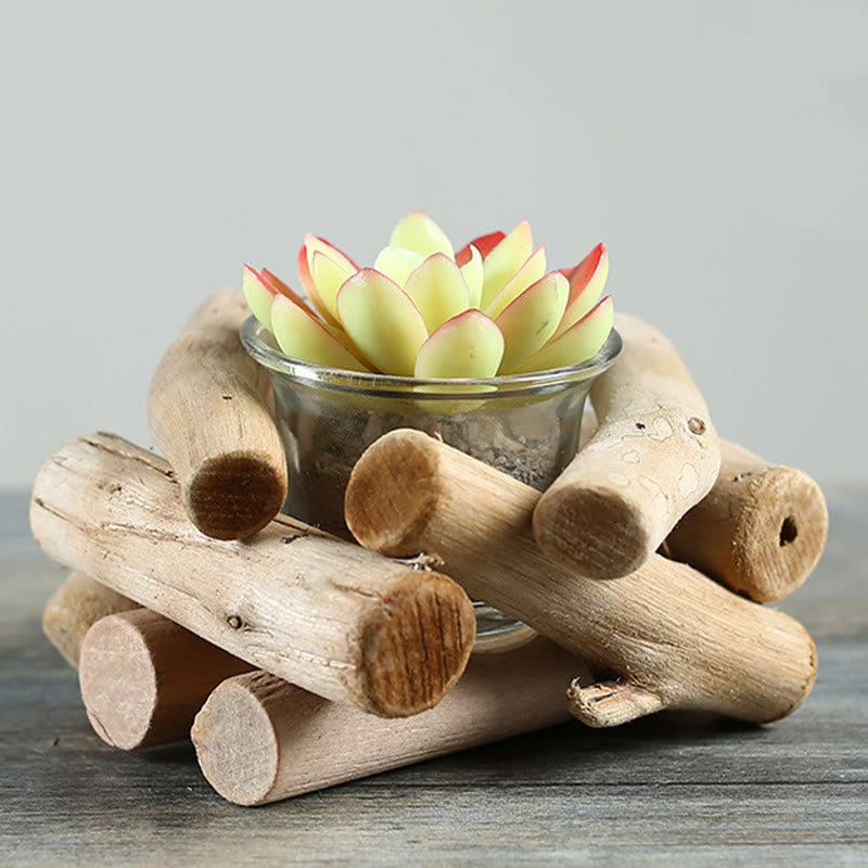 Spiritueller Kerzenständer aus Holz für Meditationsaltar 14x14x8cm