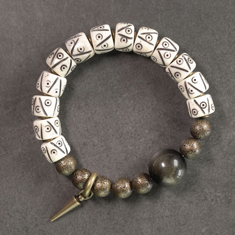 Yak Bone Gold Sheen Obsidian Stärke Armband Unisex