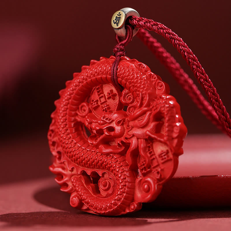 Jahr des Drachen Zinnober Kupfer Münze Glück Halskette