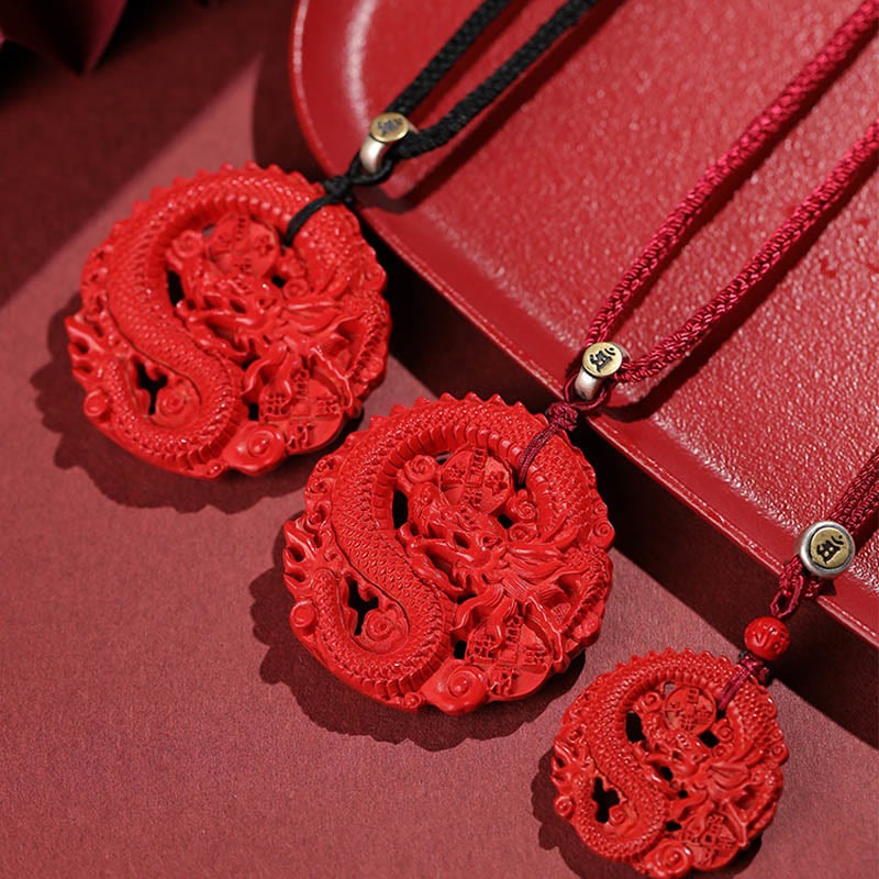 Jahr des Drachen Zinnober Kupfer Münze Glück Halskette