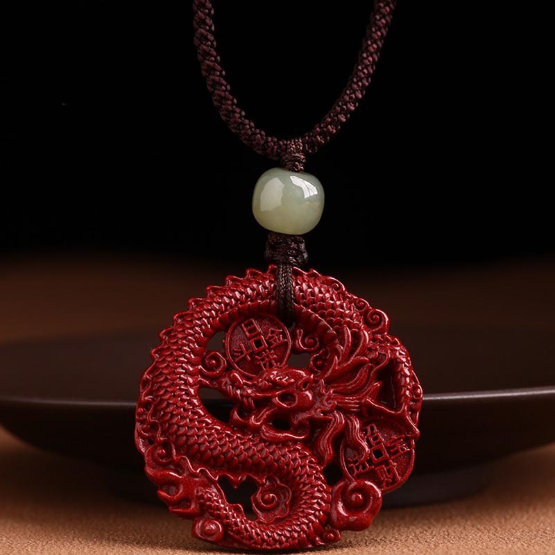 Jahr des Drachen Zinnober Hetian Jade Halskette Anhänger