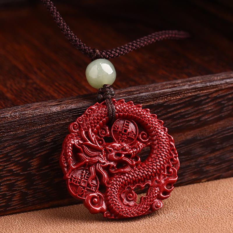 Jahr des Drachen Zinnober Hetian Jade Halskette Anhänger