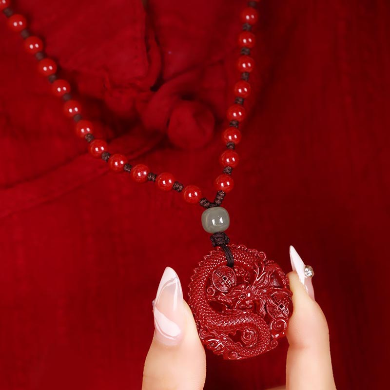 Jahr des Drachen Zinnober Hetian Jade Halskette Anhänger