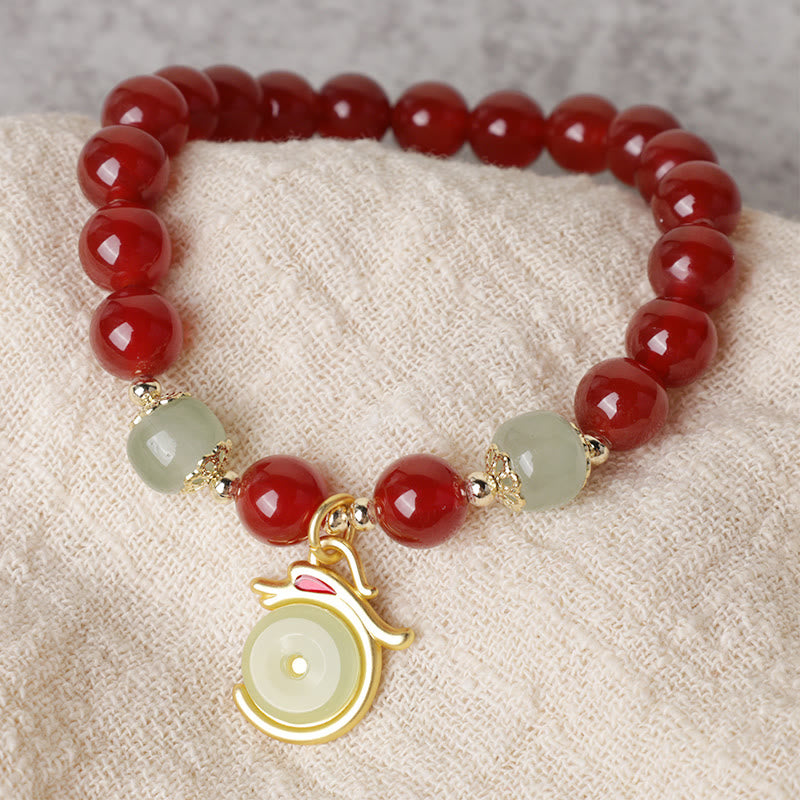 Jahr des Drachen Armband mit roter Achat-Jade-Friedensschnalle