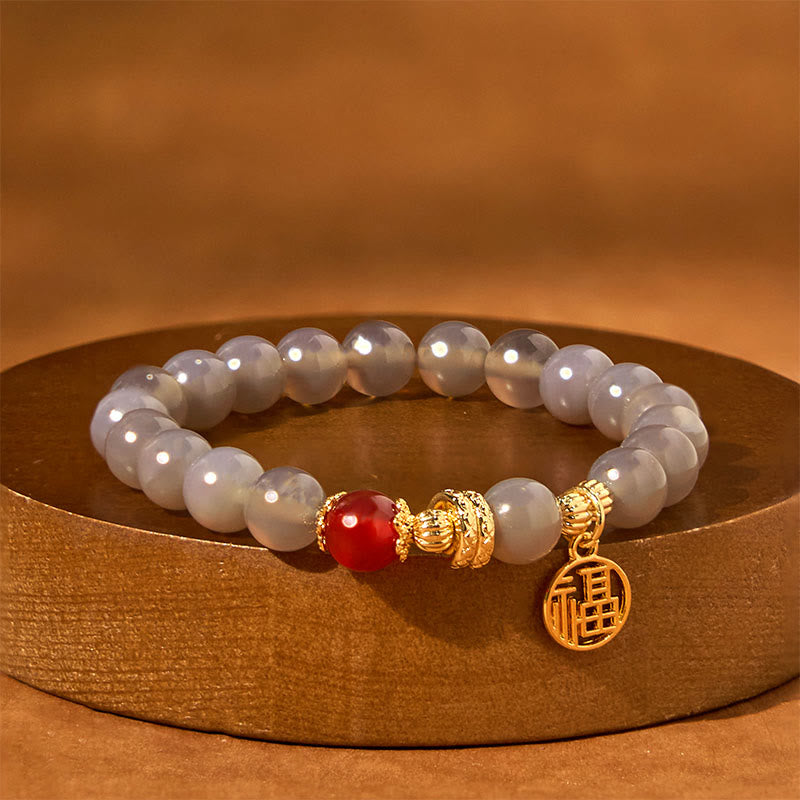 Jahr der Schlange Grauer Achat Fu Armband für Positivität