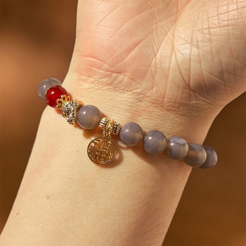 Jahr der Schlange Grauer Achat Fu Armband für Positivität