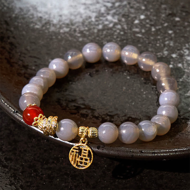 Jahr der Schlange Grauer Achat Fu Armband für Positivität