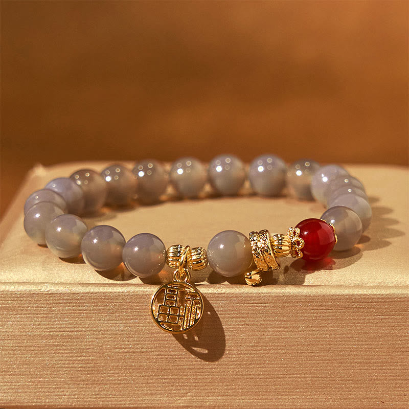 Jahr der Schlange Grauer Achat Fu Armband für Positivität