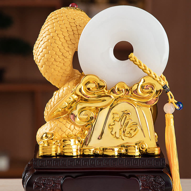 Spirituelle Statue „Jahr der Schlange“ mit Friedensschnalle aus Kunstharz, 28 cm