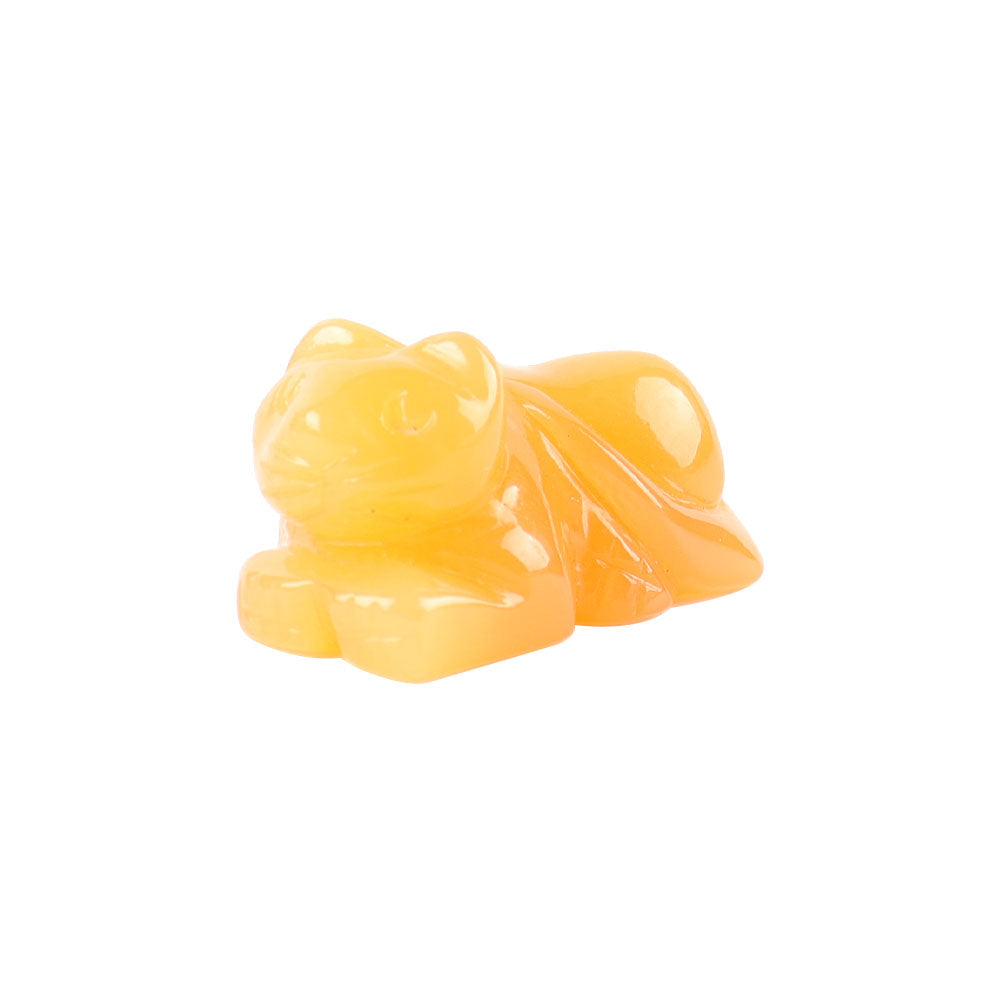 Gelbe Jade Kristall Katze Schnitzerei 1,5 Zoll Figur
