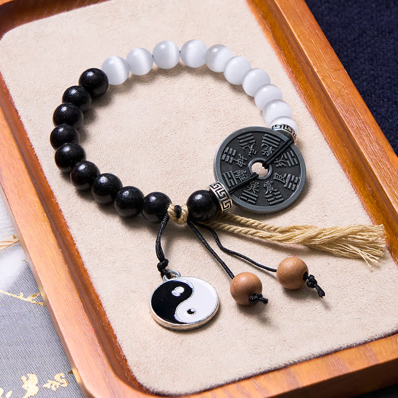 Yin Yang Katzenauge Ebenholz Stützseil Armband