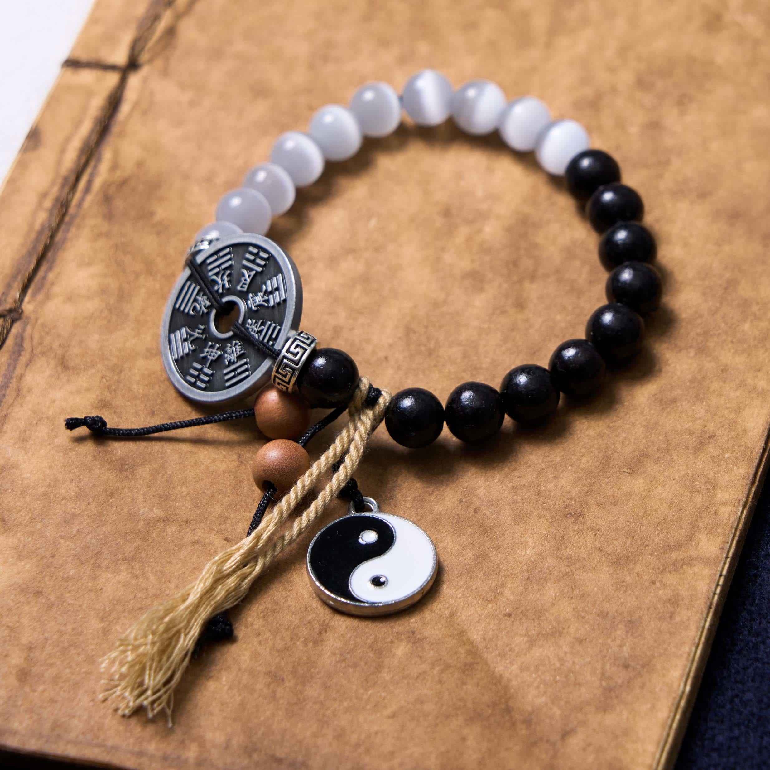 Yin Yang Katzenauge Ebenholz Stützseil Armband
