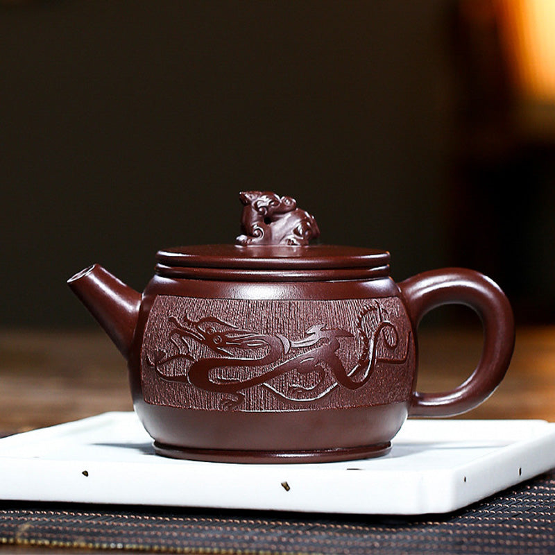Handgemachte Kung-Fu-Teekanne aus Yixing-Teekanne aus braunem Drachen- und violettem Ton, 240 ml
