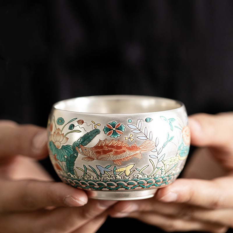 Zen-Teetasse aus Keramik mit Drachen- und Naturmotiven