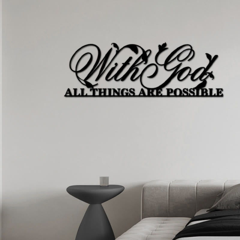 Zen-Wandkunst aus Metall | Mit Gott sind alle Dinge möglich, Schild, 44 x 16 cm