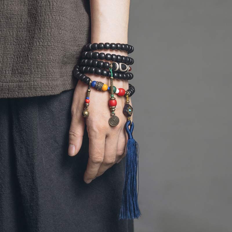 108 Beads Ebony Wood Balance Mala Bracelet for Meditation