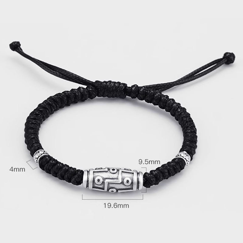 999 Sterling Silver Nine-Eye Dzi Bead Spiritual Protection Bracelet