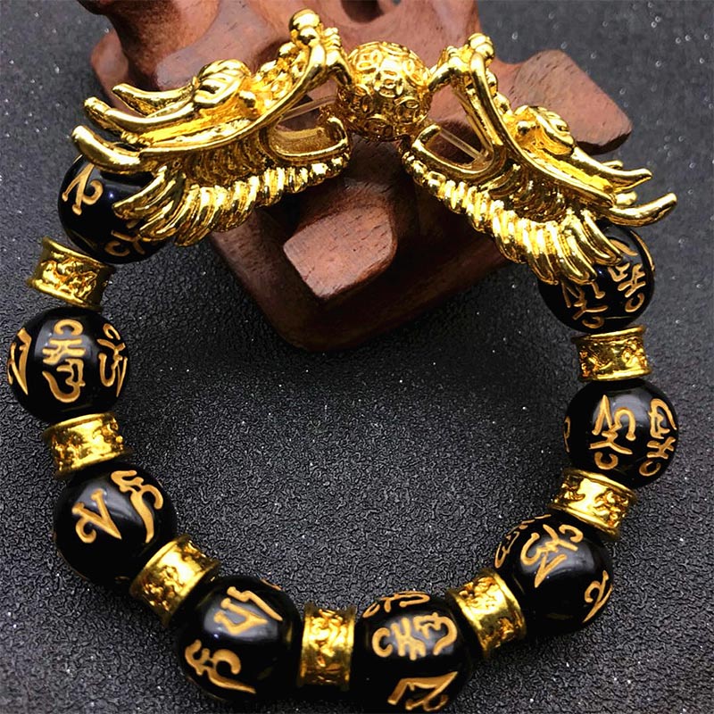 Unisex Obsidian Dragon Bracelet for Wealth & Protection