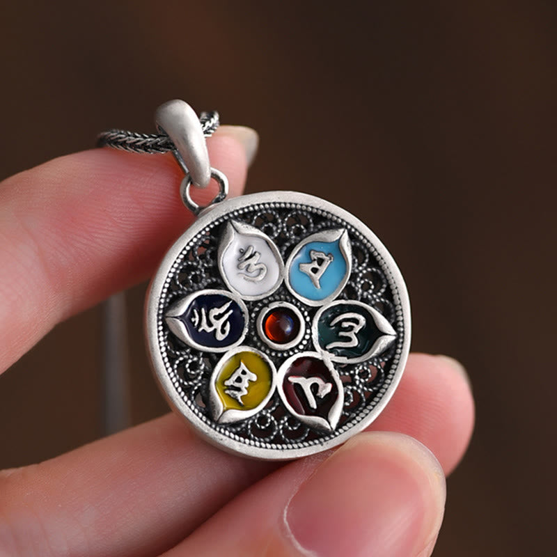 Om Mani Padme Hum Halskette | Tibetischer Anhänger aus Kupfer und Silber