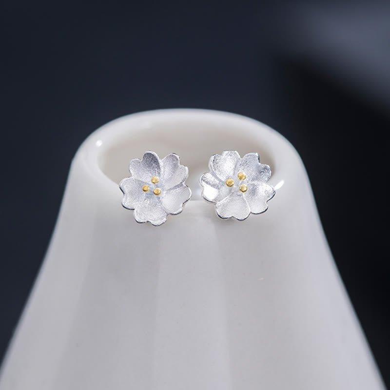 925 Sterling Silver Cherry Blossoms Floral Calm Stud Spiritual Earrings
