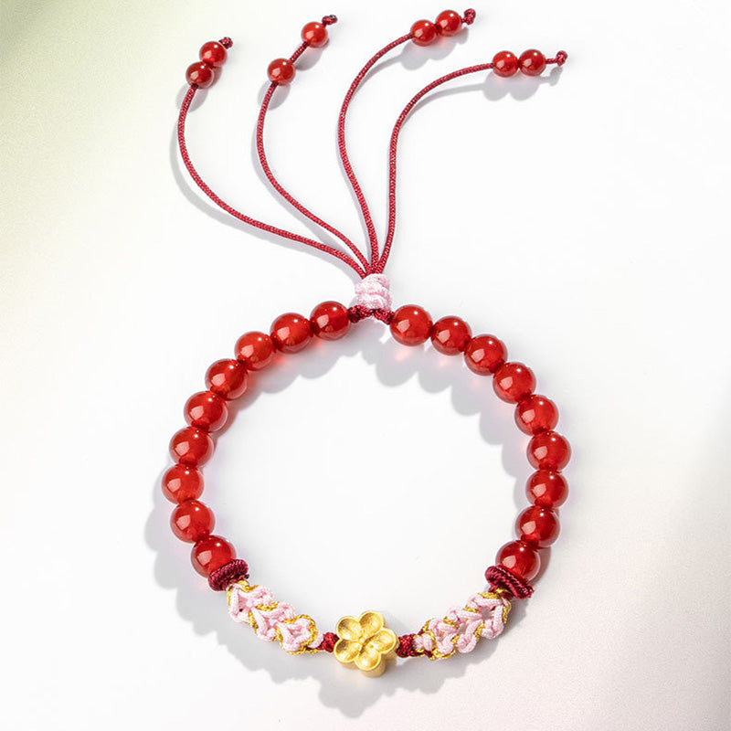 Red Agate Pink Crystal 7mm Sterling Silver Agate Bracelet