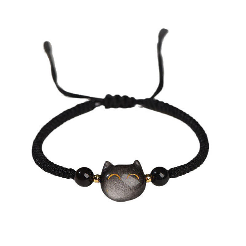 Unisex Silver Sheen Obsidian Strawberry Quartz Protection Bracelet