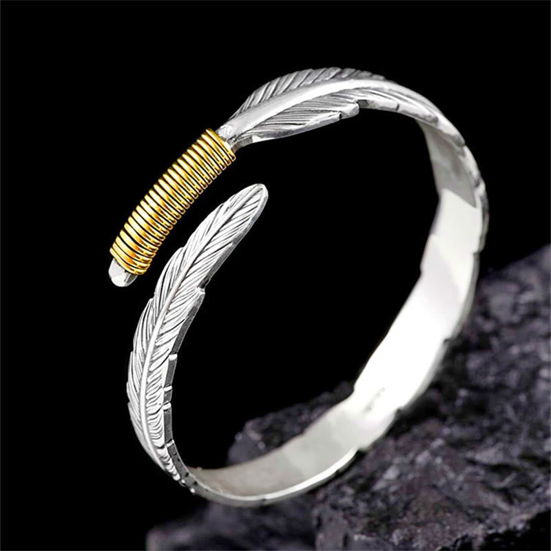 Copper Spiritual Luck Cuff Bracelet with Feather Pattern