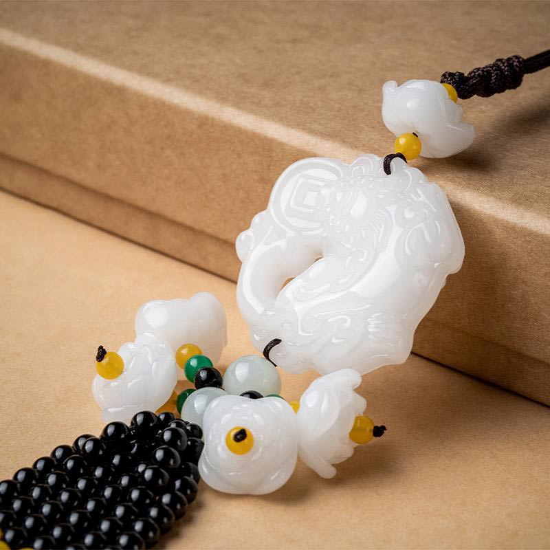 Feng Shui Pixiu Jade Car Pendant for Luck & Protection