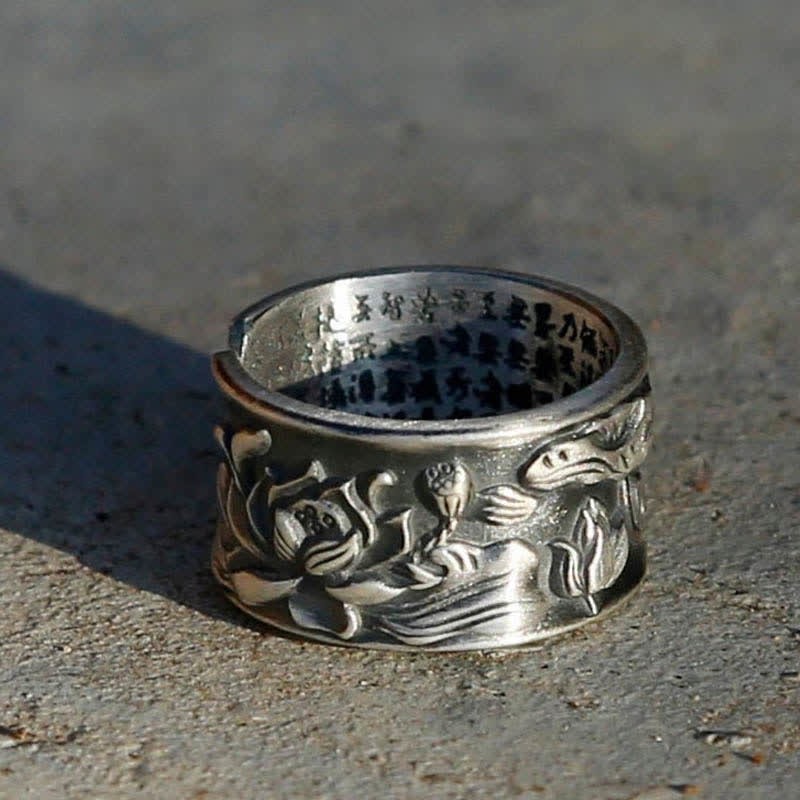 Sterling Silver Koi Fish Luck Ring 12mm Adjustable