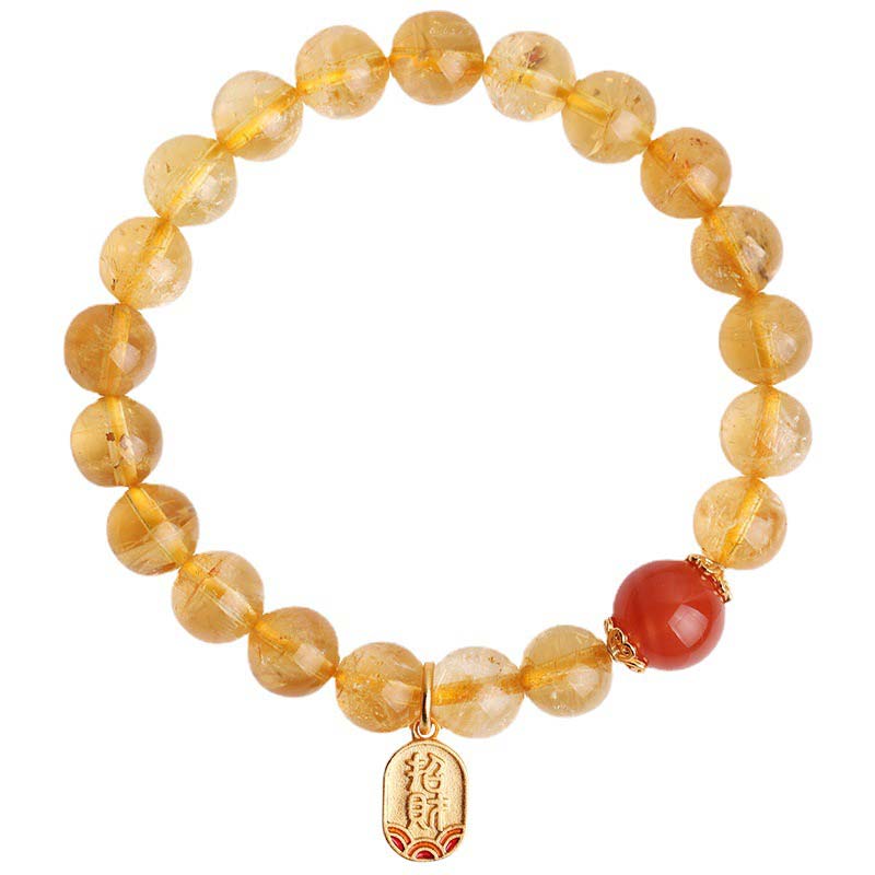 8mm Citrine Red Agate Fortune Charm Bracelet