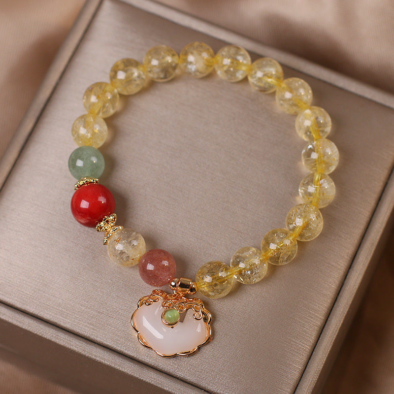 Natural Citrine Protection Charm Bracelet 15-20cm
