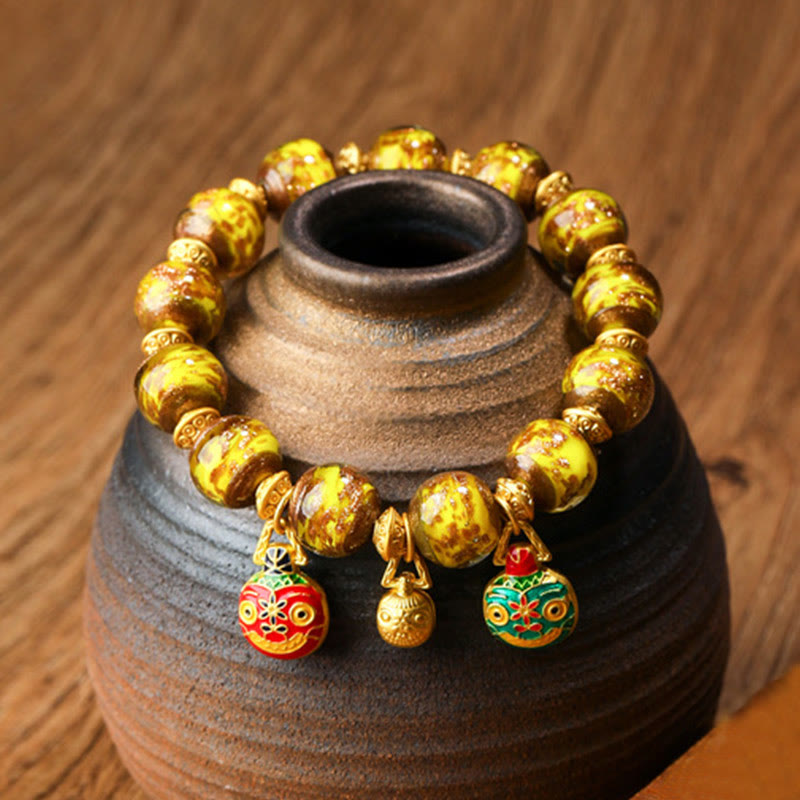 Gold Swallowing Beast Liuli Glass Bead Spiritual Bracelet 12mm