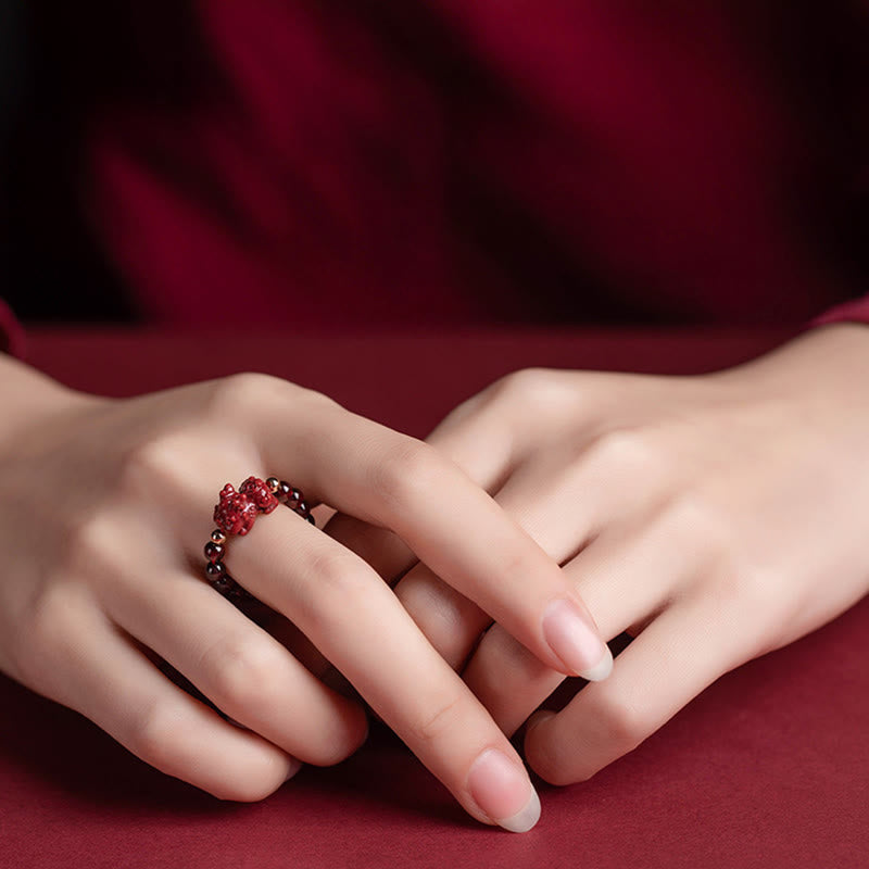 Adjustable Garnet PiXiu Ring with Om Mani Padme Hum for Protection