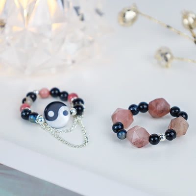 Verstellbarer Achat-Yin-Yang-Symbol-Balance-Glücksring