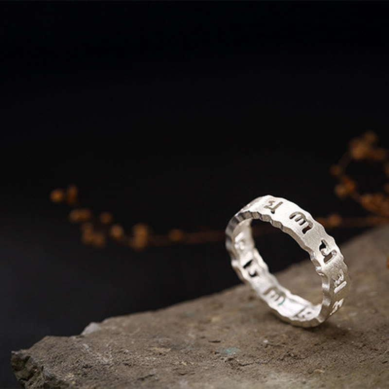 Om Mani Padme Hum Sterling Silver Tibetan Ring - Handmade Peace