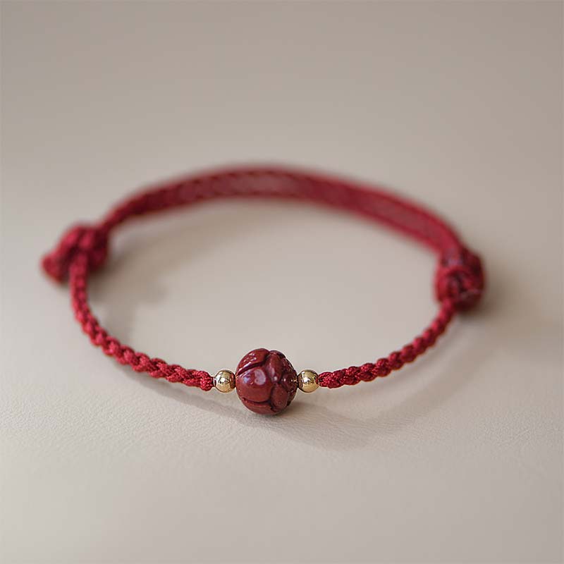 Adjustable Cinnabar Jade Red String Lotus Bracelet for Calm
