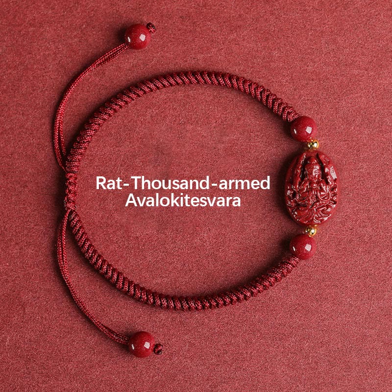 Unisex Cinnabar Chinese Zodiac Buddha Bracelet for Protection