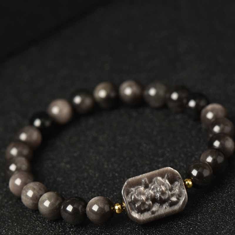 Silver Sheen Obsidian Protection Bracelet 8mm Meditation Beads