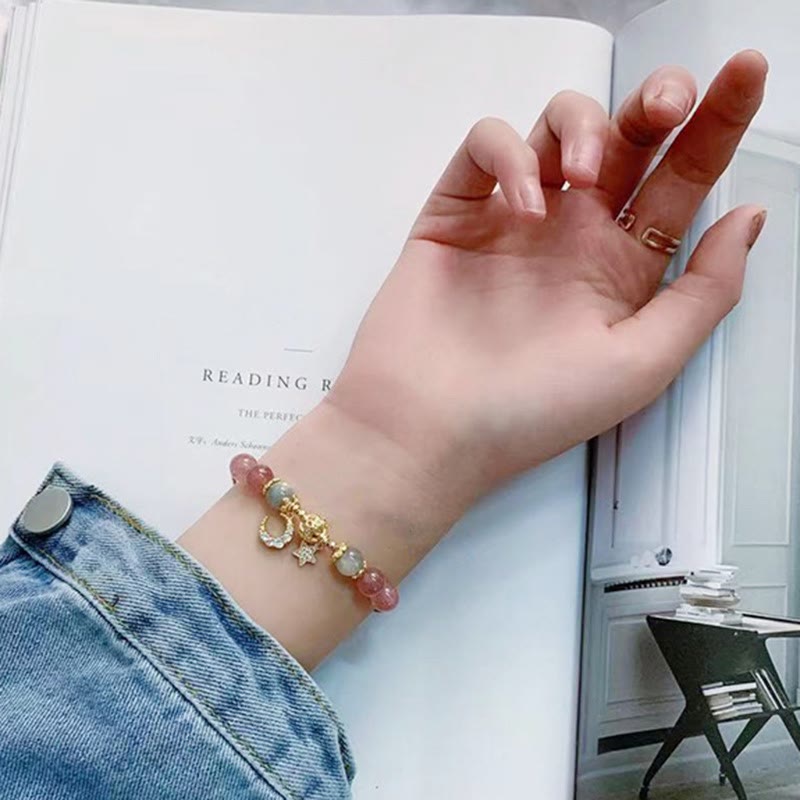 Moon Star Love Bracelet | Strawberry Quartz & Moonstone