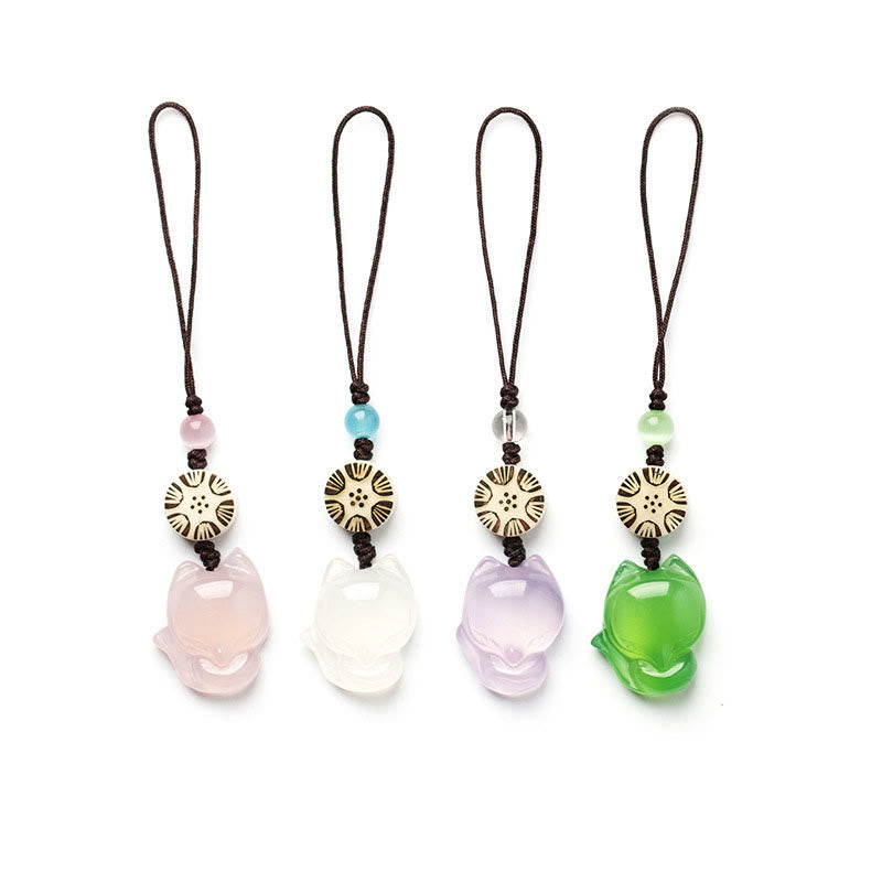 Natural Chalcedony Fox Harmony Zen Decor Hanging