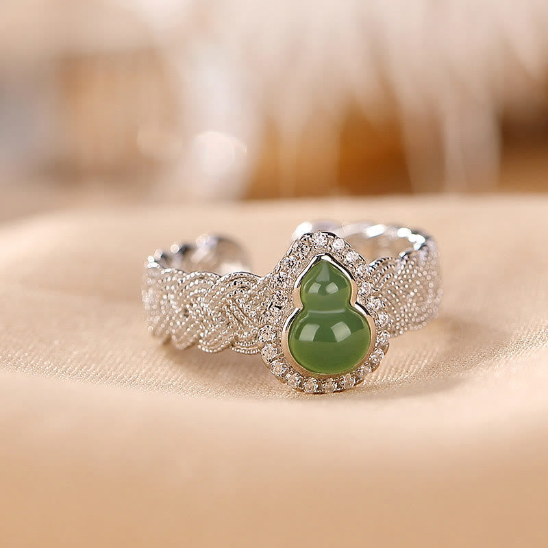 925 Sterling Silver Gold Plated Hetian Jade Gourd Set