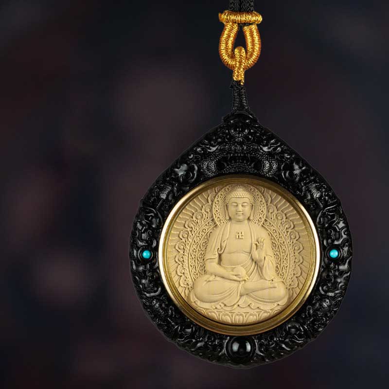 Chinese Zodiac Necklace with Avalokitesvara and Red Sandalwood Pendant