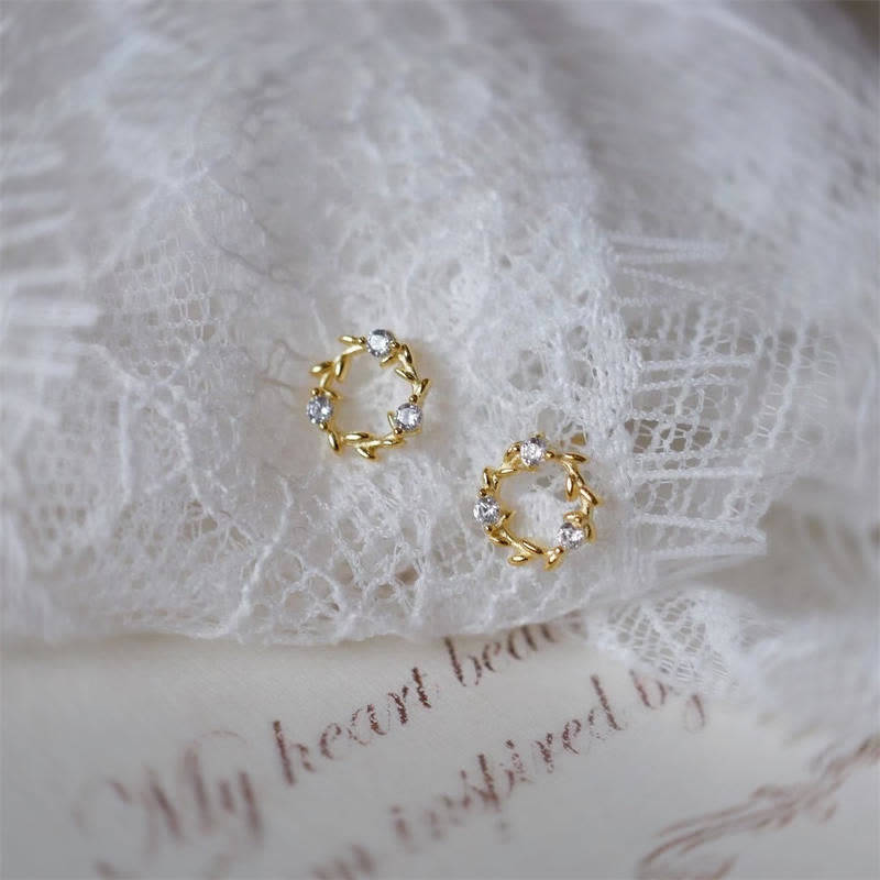 925 Sterling Silver Spiritual Earrings Tiny Wreath Blessing Flower