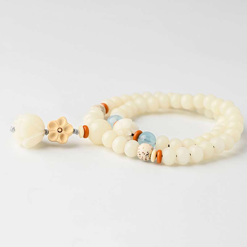 Unisex-Lotusarmband mit weißer Jade, Bodhi-Samen und Segen