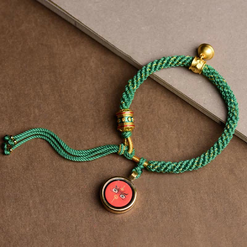 Tibetan Five Gods of Wealth Spiritual Bracelet with Prayer Wheel