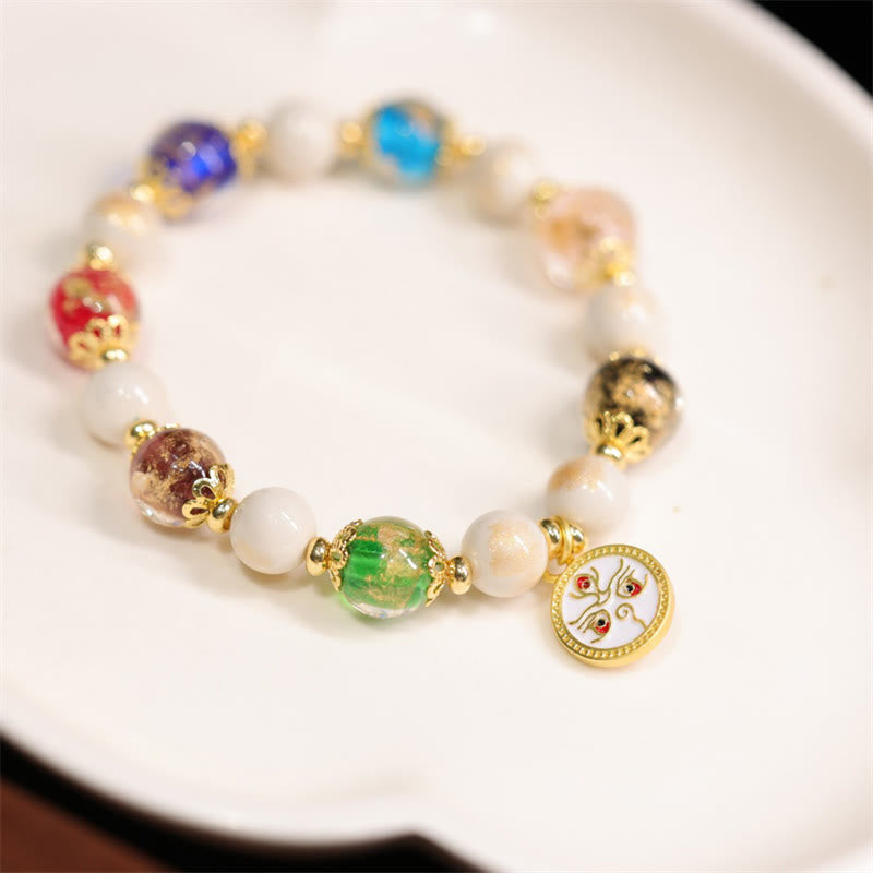 Tibetan Liuli Glass & Porcelain Charm Bracelet for Wealth